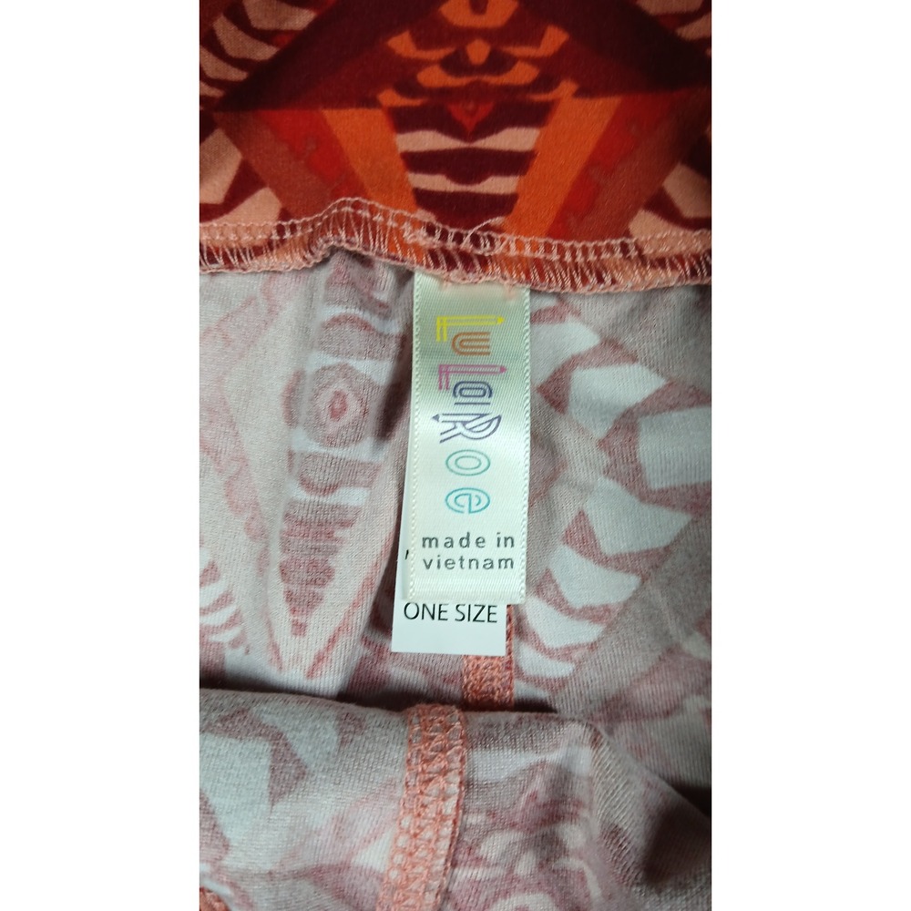 LuLaRoe Leggings One Size OS Red Orange Geometric Diamond Southwest Print Yoga - Picture 2 of 2